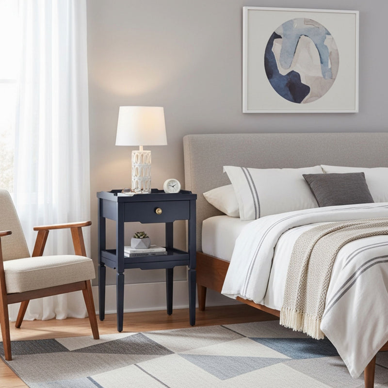Foley - 1 Drawer Nightstand With Pull - Dark Blue