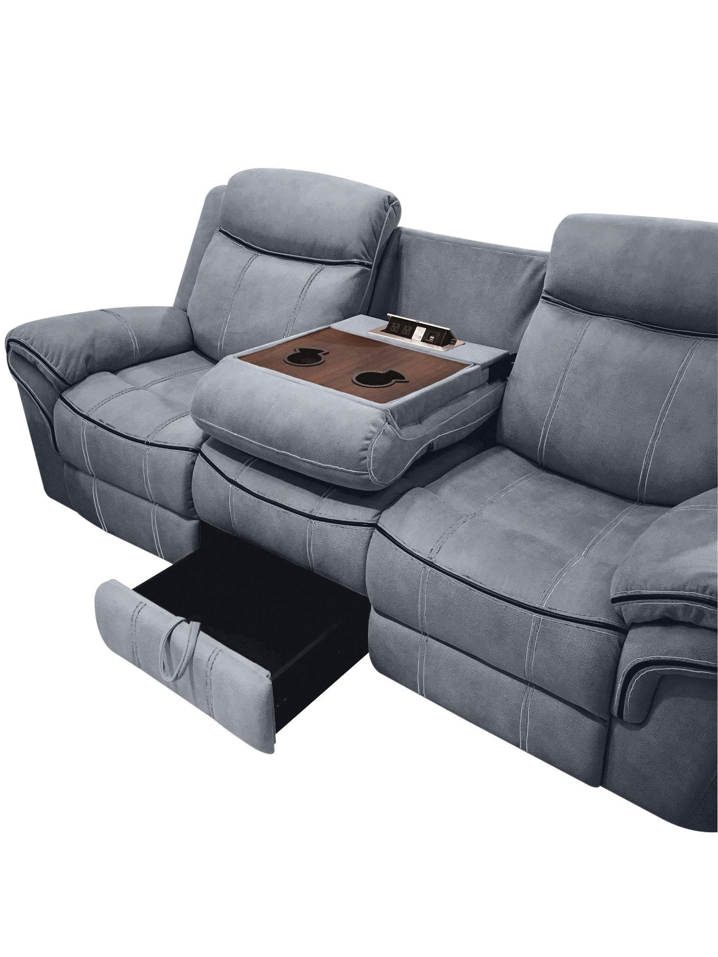 Zubaida - Two Tone Recliner Sofa With USB Port Drop Down Table