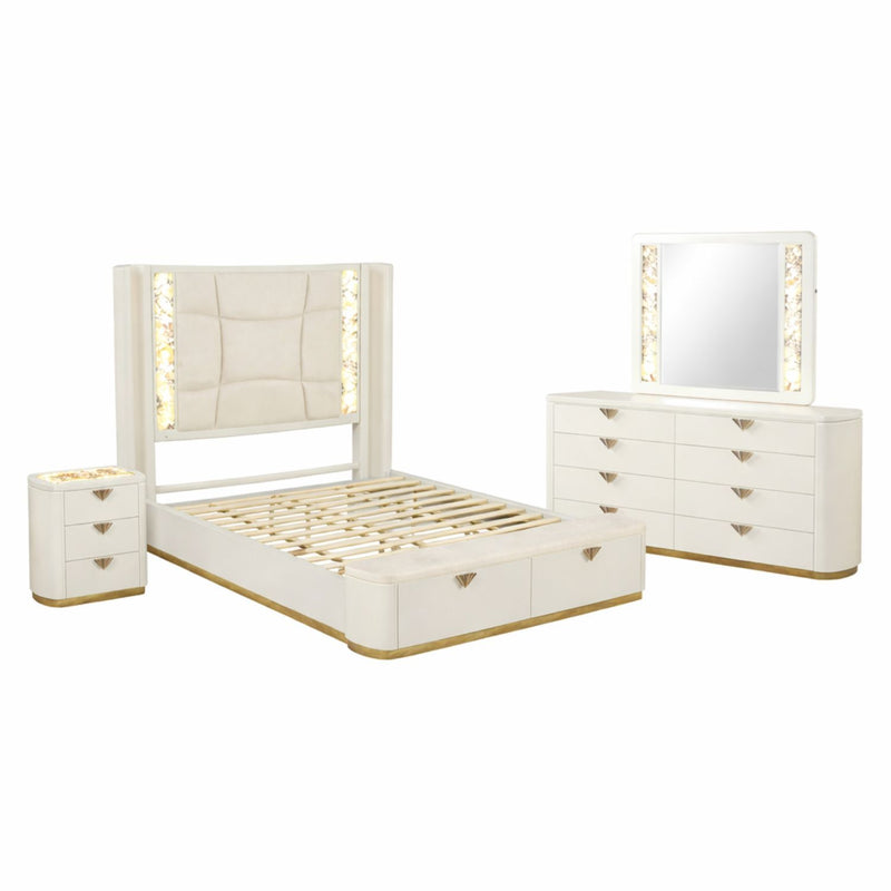 La Pierre - Juego de dormitorio con cama tapizada LED