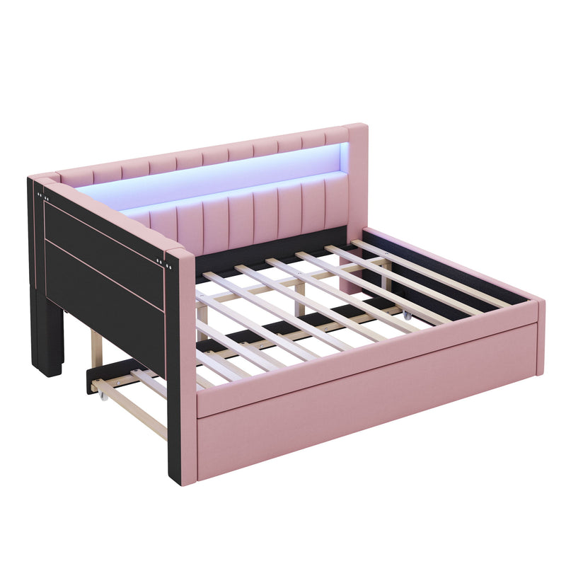 Upholstered Platform Bed With USB Ports And LED Belt