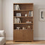 Tall Bookcase Storage Cabinet With 3 Open Shelves & Fluted Double Doors