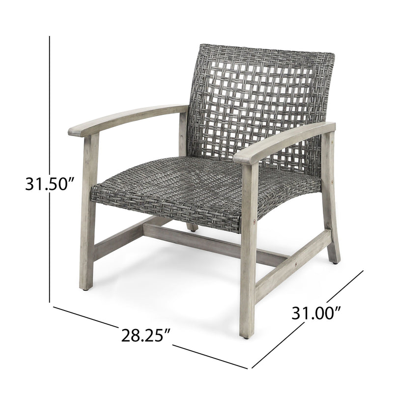 Outdoor Club Chair With Rattan Cover And Acacia Wood Frame - Gray / Black