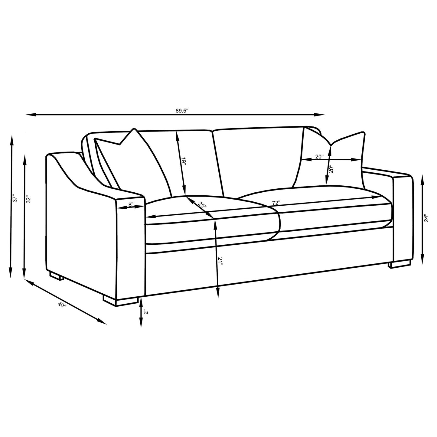 Chelan - 2 Piece Upholstered Sloped Arm Sofa Set - White