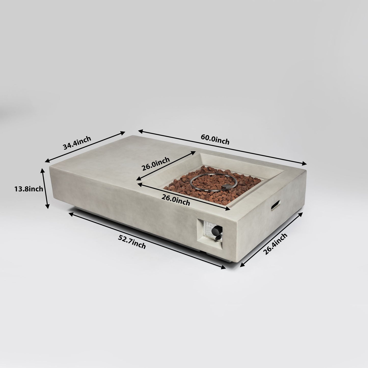 Propane Gas Fire Pit Table, 50000 Btu, Rectangular For Outside - Light Gray