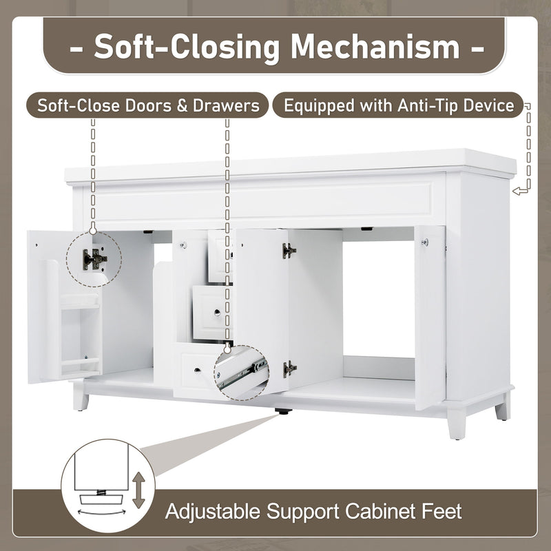 Bathroom Vanity With Double Sinks, 3 Drawers & 4 Doors - White