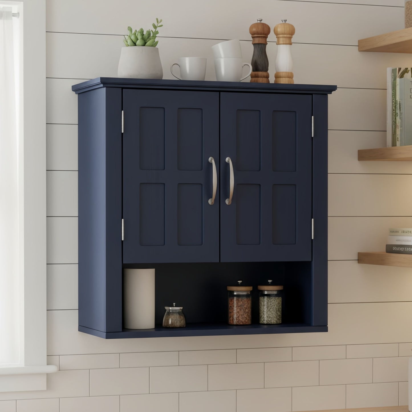 Multi Functional Wall Mounted Cabinet With Adjustable Shelves For Bathroom