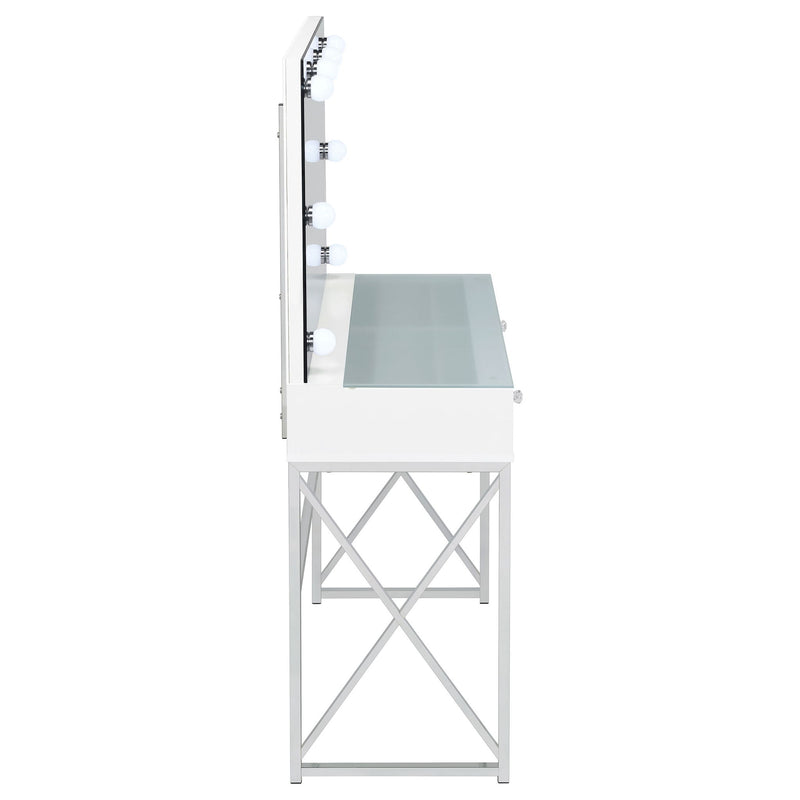 Hamlin - Makeup Vanity Table With Lighted Mirror And Padded Stool - White