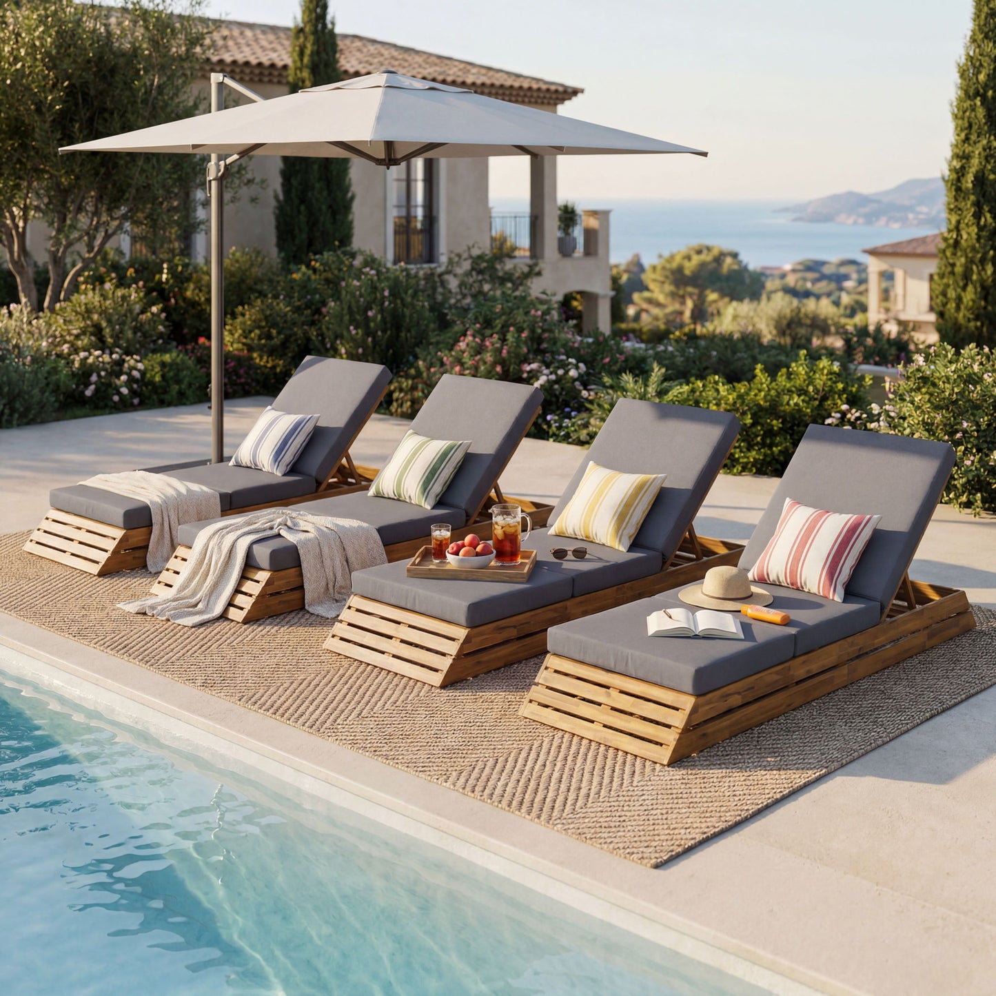 Chaise Lounge Set With Cream 3 Fold Cushion, 3 Position Adjustable Backrest