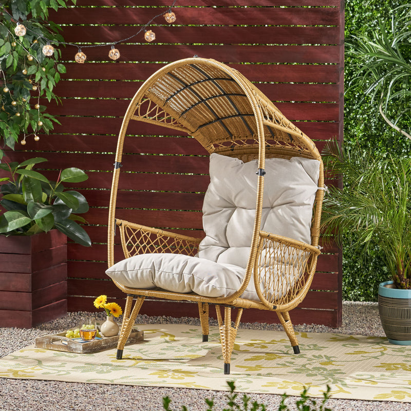 Outdoor Wicker Standing Basket Chair With Cushion - Brown
