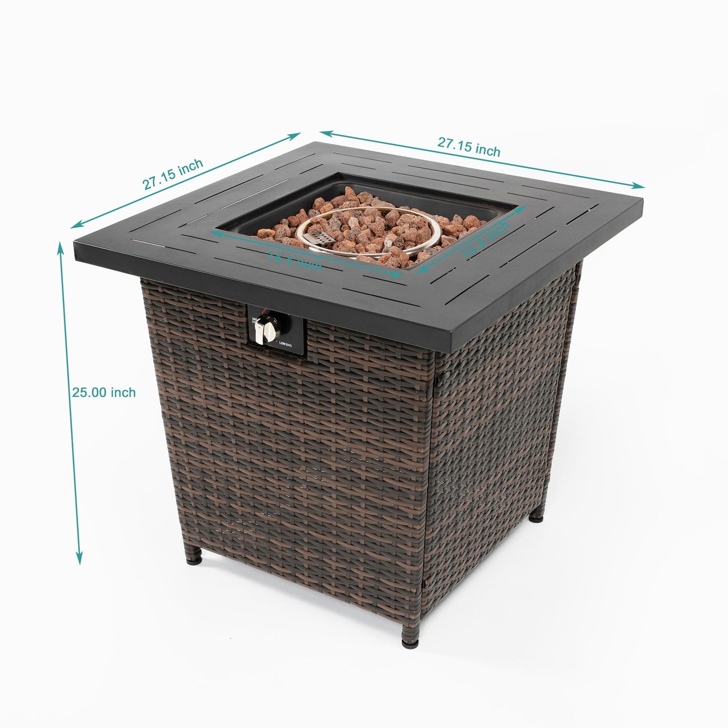Square Fire Pit Table - Black Brown