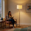 Stellar - Linen Shade Floor Lamp - Gold / Natural Wood / Rattan / White