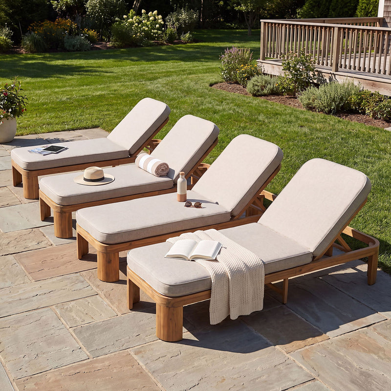 Outdoor Chaise Lounge With Cushion, 5 Position Adjustable Backrest