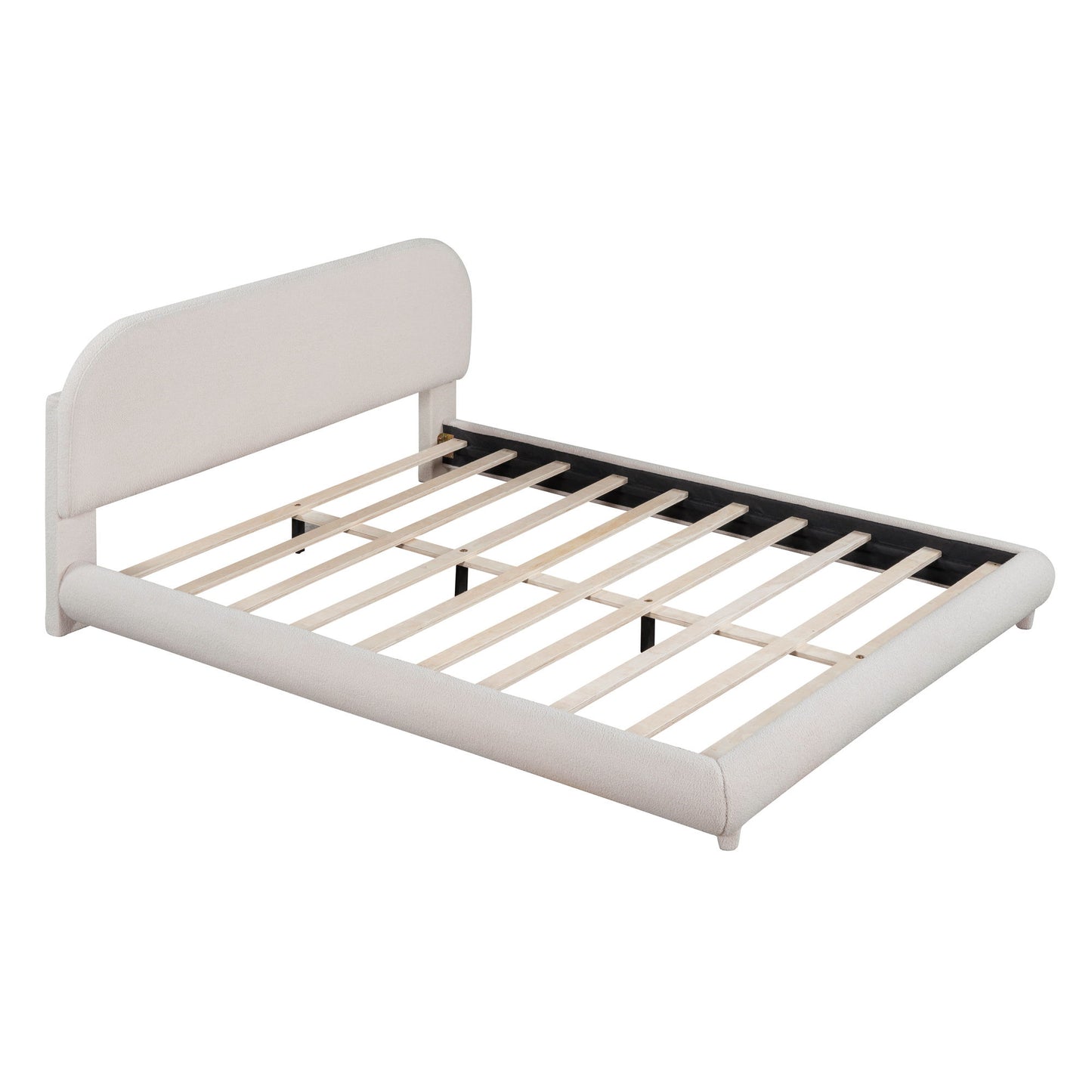 Upholstered Platform Bed With Thick Solid Frame And Stylish Curve-Shaped Design