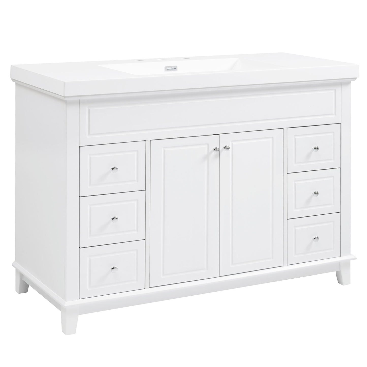 Bathroom Vanity & Sink, 6 Soft Close Drawers & Double Doors - White