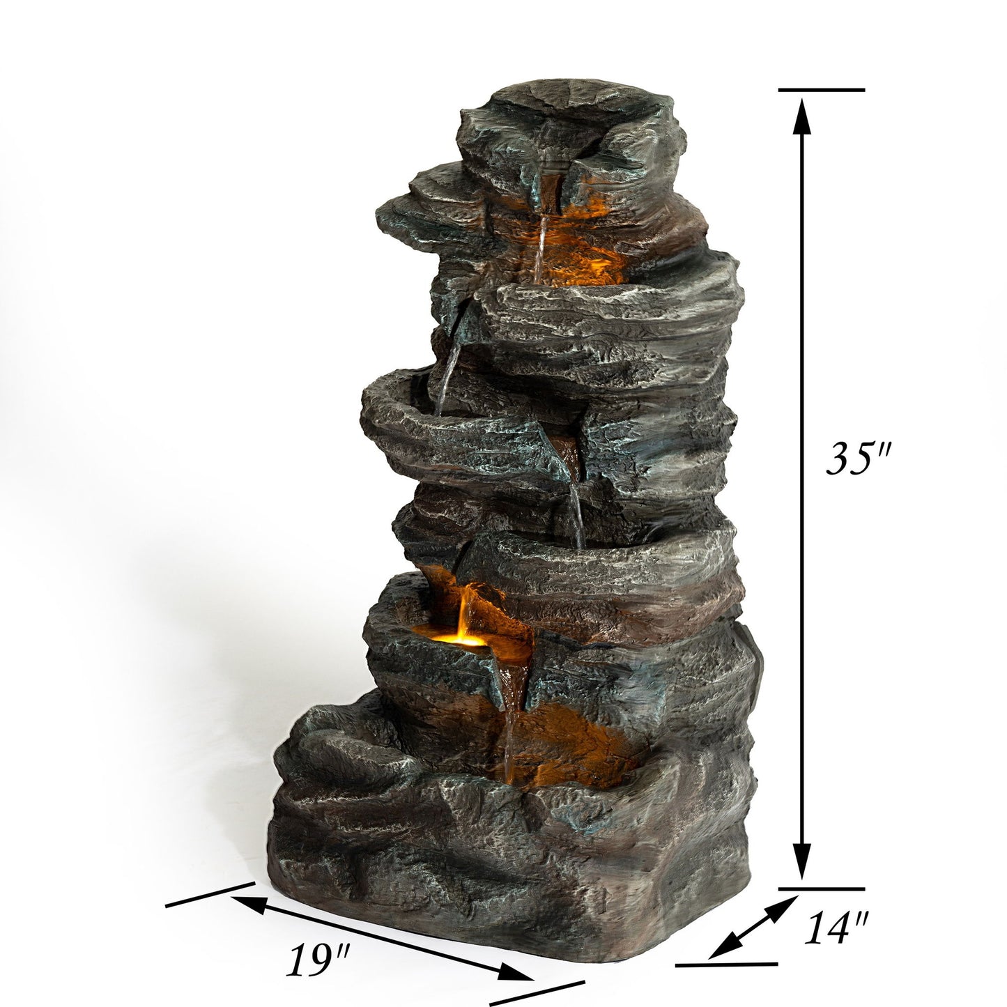 6 Tier Cascading Stone Water Fountain With LED Lights - Gray