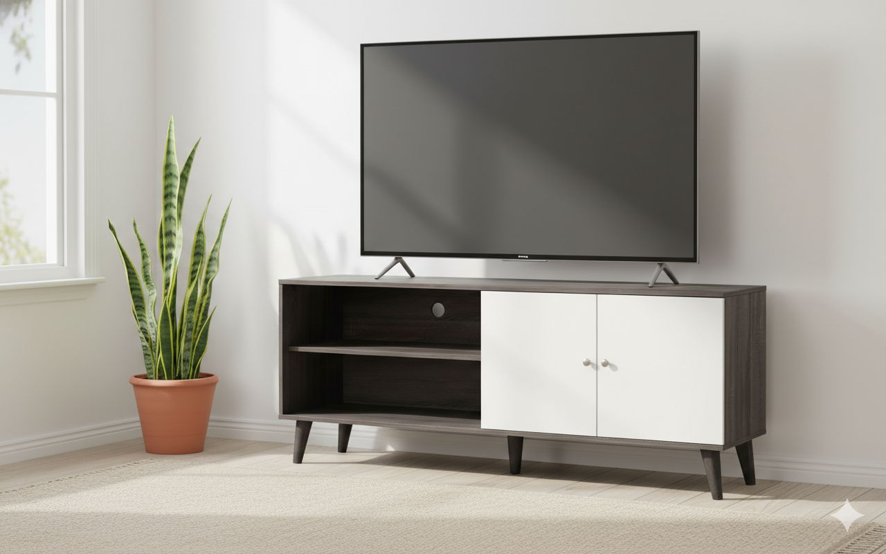 Amidon - TV Stand, With 2 Storage Shelves And 1 Cabinet