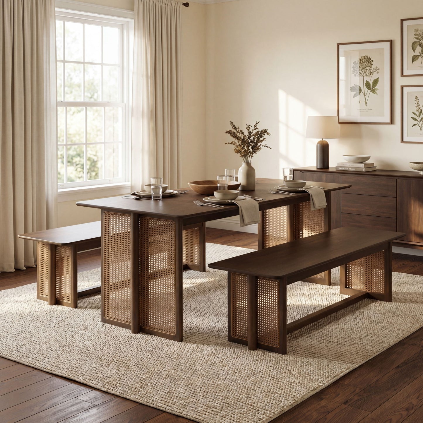 Dining Set, 1 Table & 2 Benches