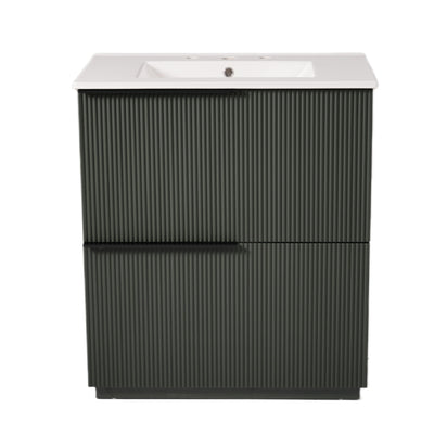 Fluted Bathroom Vanity With Ceramic Sink, Soft Close Slides