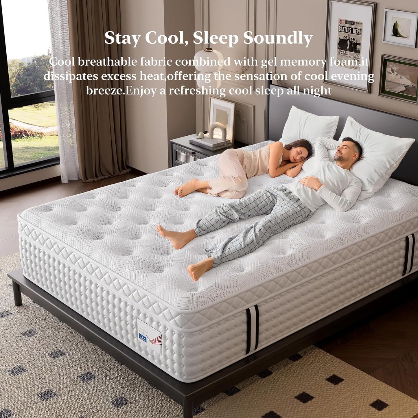 12" Hybrid Mattress, Memory Foam & Pocket Spring Bed, Medium Firm Comfort, Spine Support, Quiet & Breathable - White - King