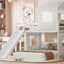 Loft Bunk Bed With Playhouse, Farmhouse, Ladder, Slide And Guardrails