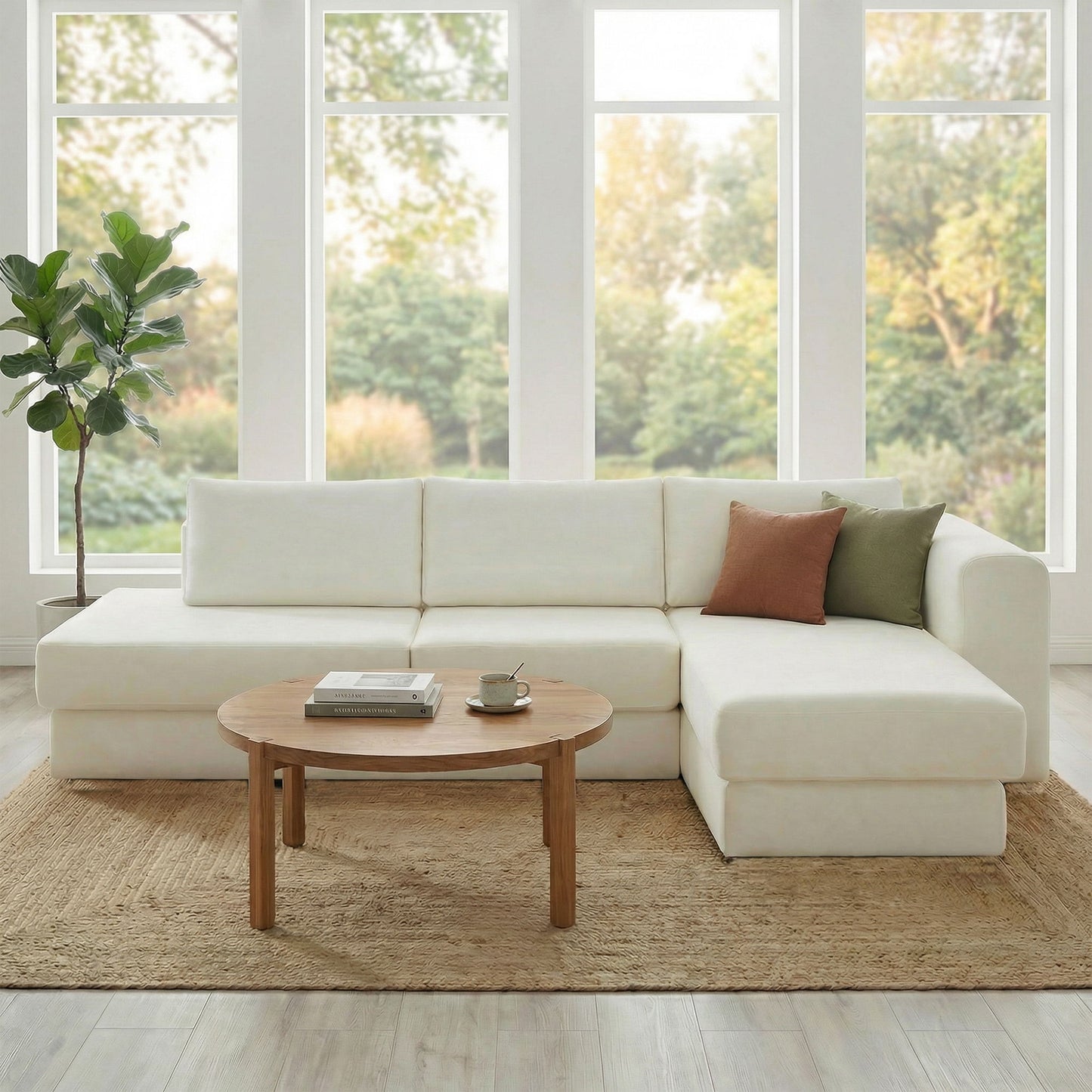 L-Shaped Modular Sofa With Double Layer Cushion