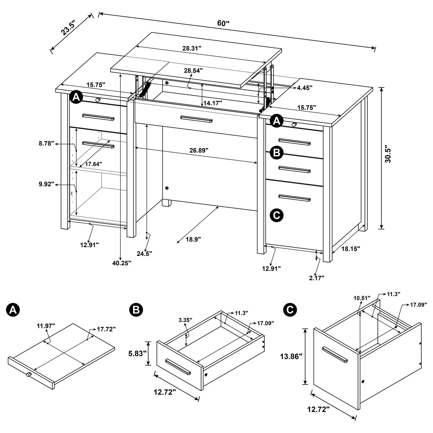 Rayna - 4 Drawer Office Desk With Lift-Top