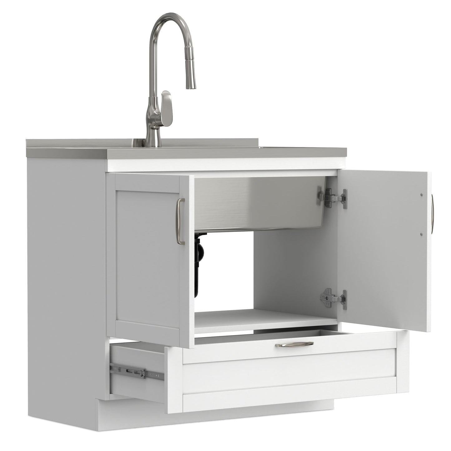Reed - Deluxe Laundry Cabinet With Pull-Out Faucet And Stainless Steel Sink
