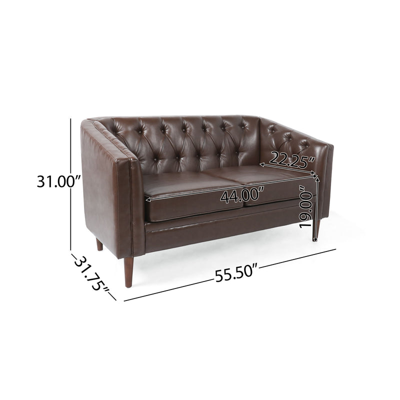Sophisticated Loveseat With Diamond Stitched Detailing - Dark Brown