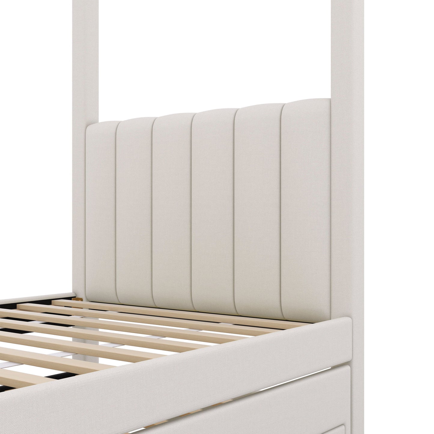 Upholstery Canopy Platform Bed With Trundle And Three Storage Drawers