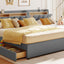 Upholstered Mother & Child Bed With Hydraulic Storage System, Drawer Box, Bedhead Storage Shelf And 2 Pairs Of Sockets & USB Ports