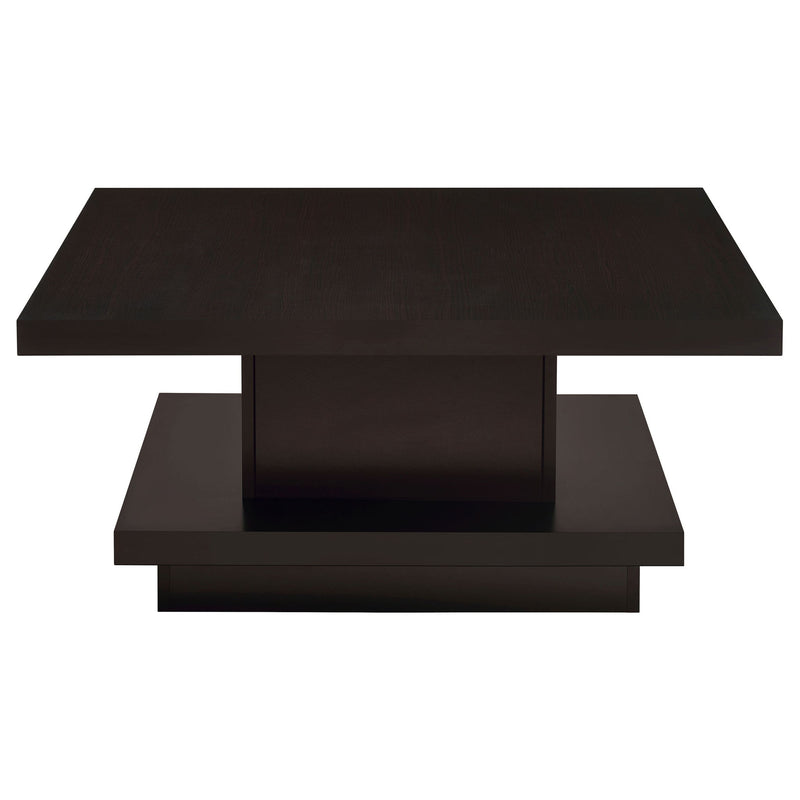 Square Coffee Table With Geometric Design And Storage Shelf - Cappuccino