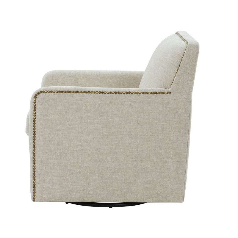Tolland - Swivel Accent Chair With Antique Brass Nailhead Trim - Beige