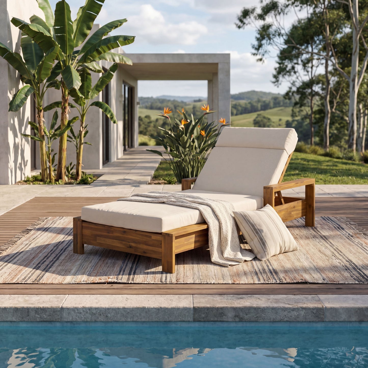 Chaise Lounge Set With 4 Fold Cushion And Built In Headrest, 3 Position Adjustable