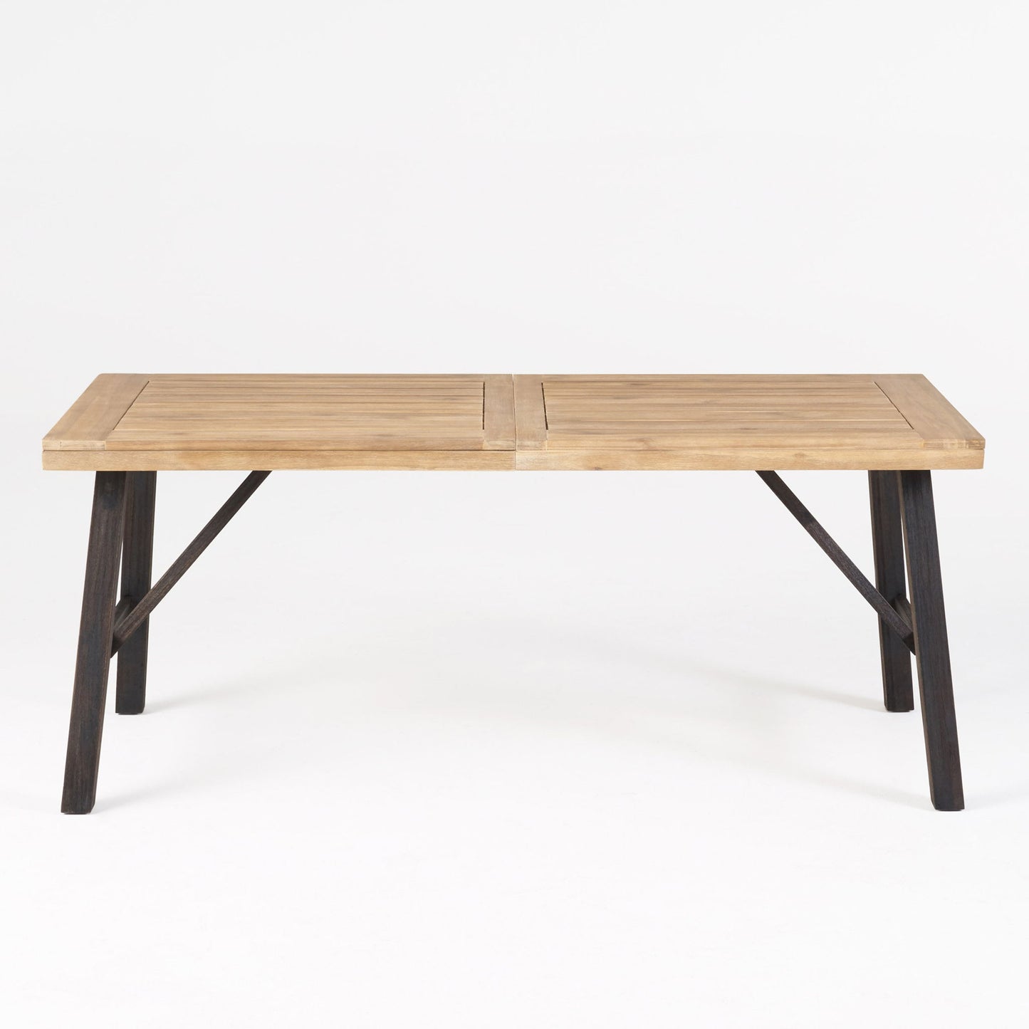 Outdoor Weather Resistant Dining Table With Slat Panel Design - Natural / Gray