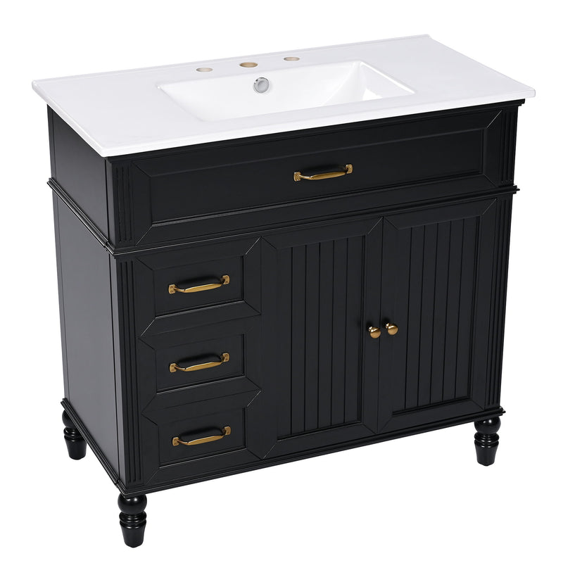 Bathroom Vanity With Sink, 2 Doors 2 Drawers - Black
