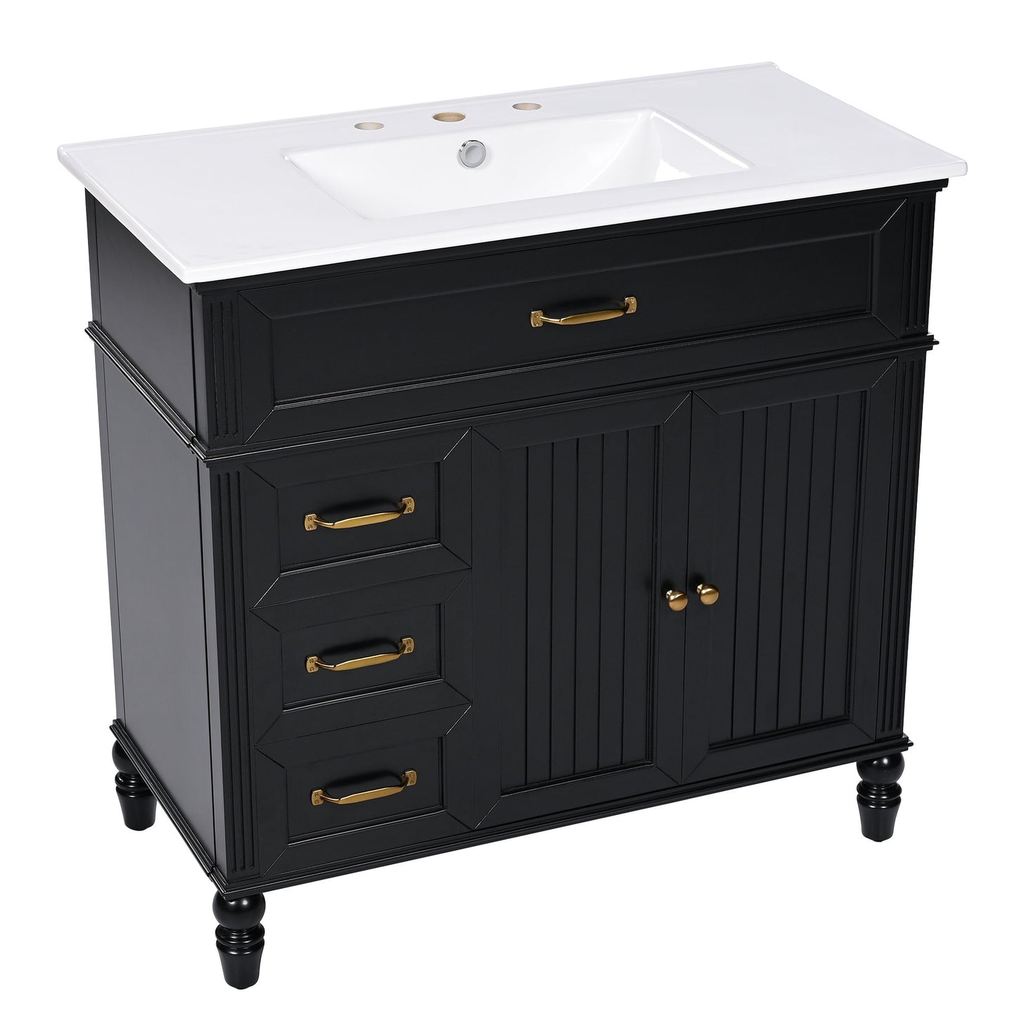Bathroom Vanity With Sink, 2 Doors 2 Drawers, Freestanding Design
