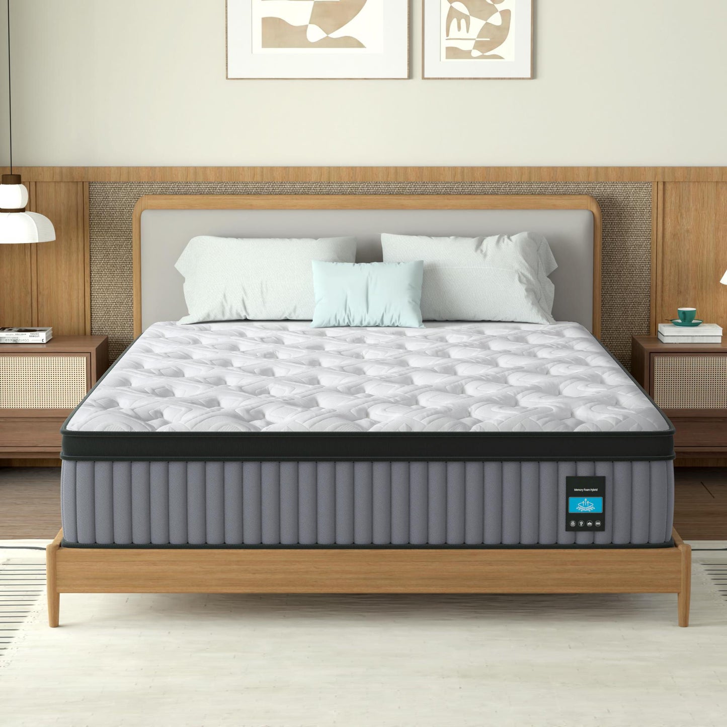 14" Hybrid Mattress, Memory Foam & Pocket Spring Bed, Cooling, Pressure Relief, Back & Hip Support - Gray / White - King