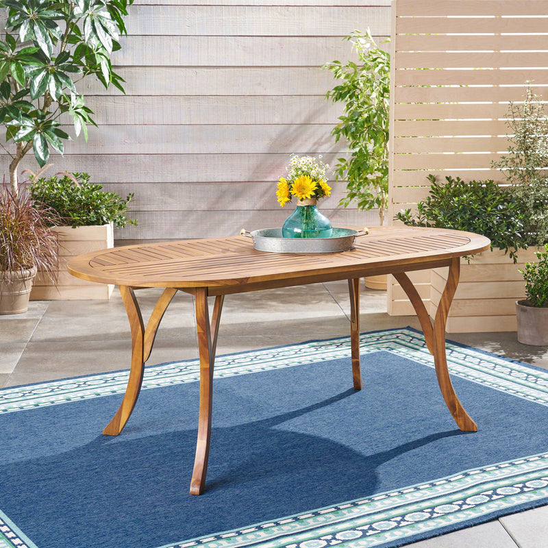 Outdoor Table With Smooth Lines, Slat Top - Teak