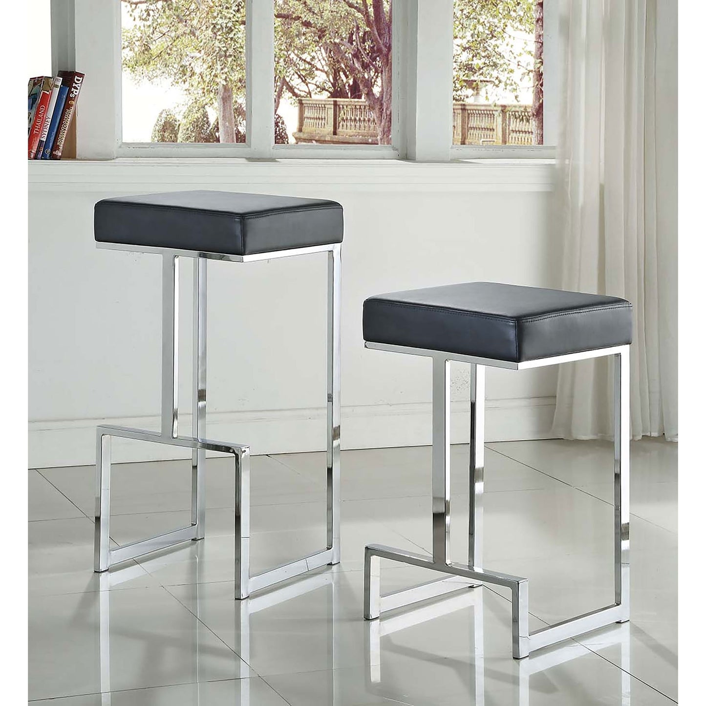Upholstered Bar Stool With High-Shine Legs