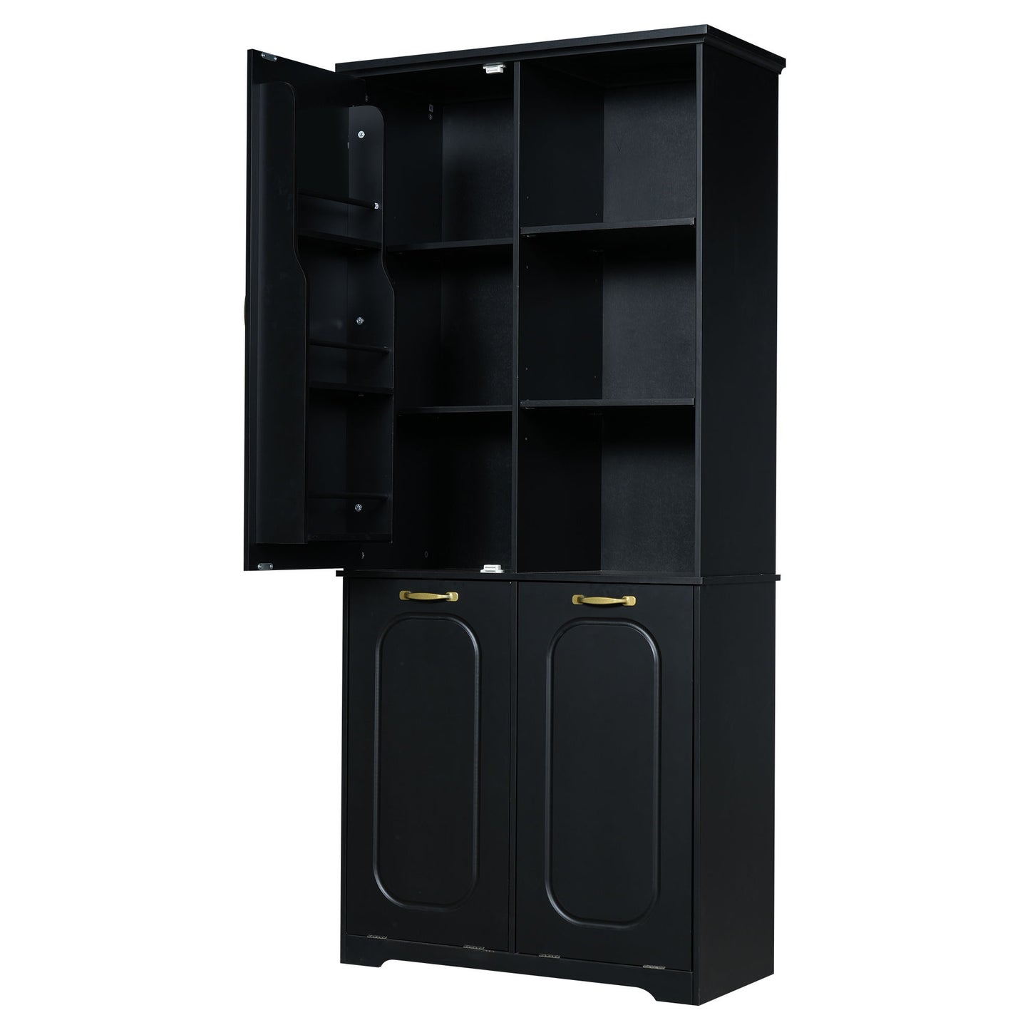 Freestanding Tall Storage Cabinet With 2 Tilt Out Hampers