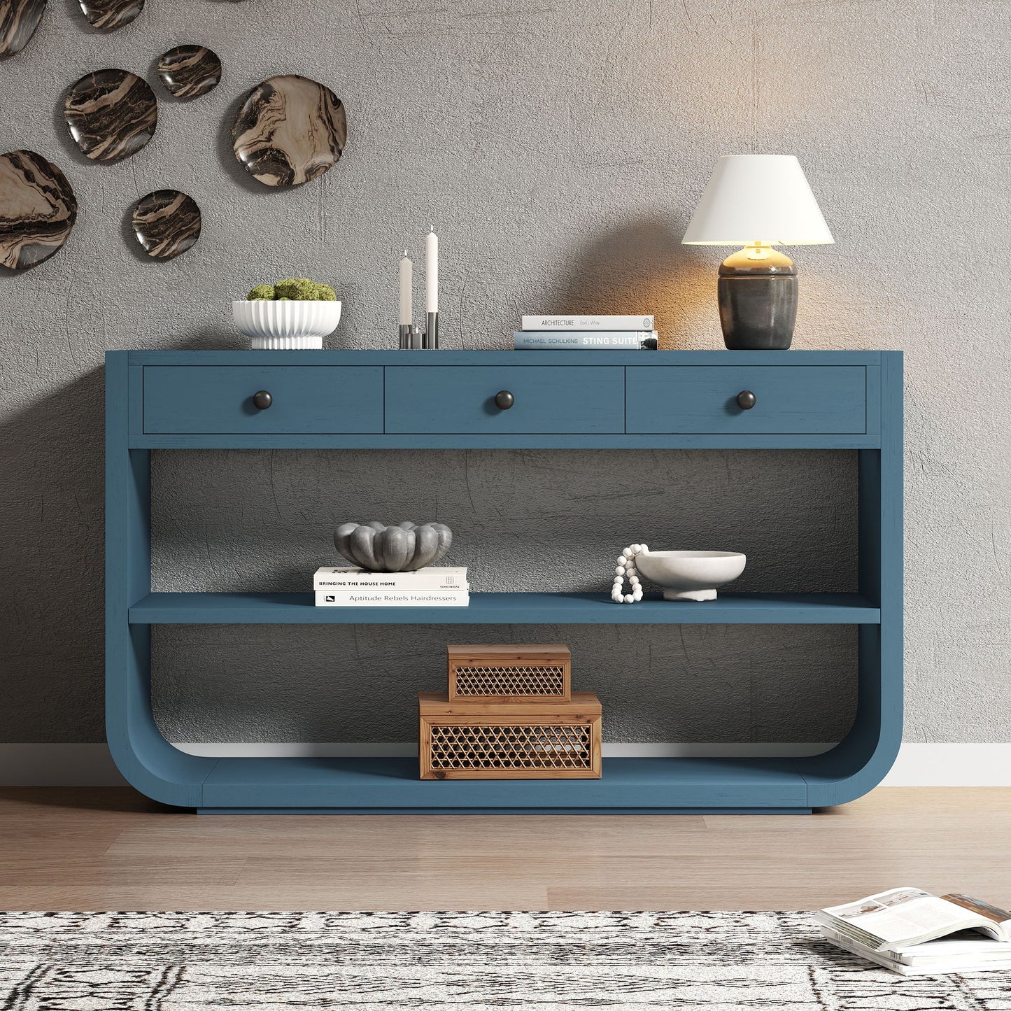 Console Table With 3 Soft Close Drawers & 2 Open Shelves