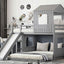 Loft Bunk Bed With Playhouse, Farmhouse, Ladder, Slide And Guardrails