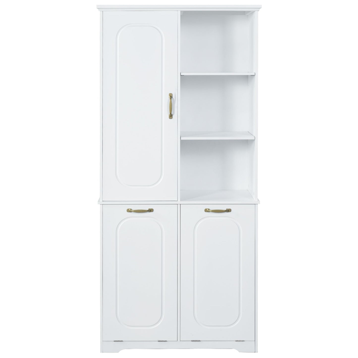 Freestanding Tall Storage Cabinet With 2 Tilt Out Hampers
