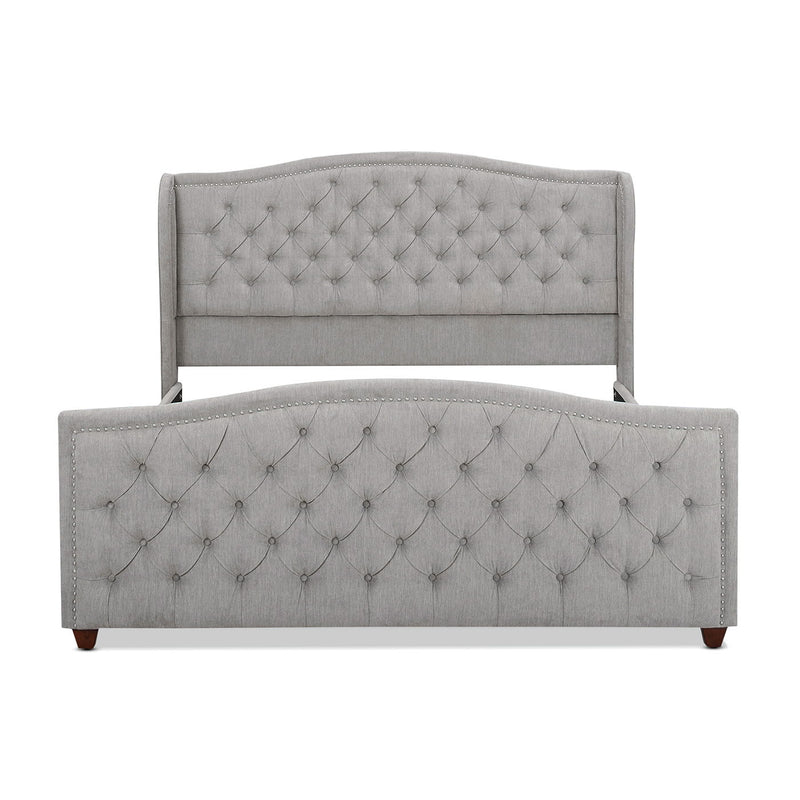 Marcella - King Upholstered Shelter Headboard Bed Set - Silver Gray