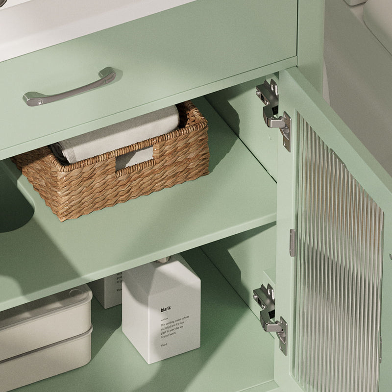 Bathroom Vanity With Glass Doors, Soft Close Hinges - Green