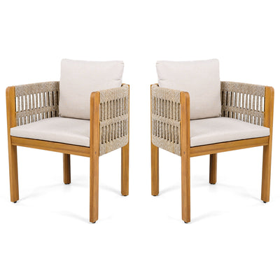 Outdoor Dining Chairs With Mix Rope Handles (Set of 2)