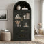 Arched Top Storage Cabinet With Fixed 2 Tier Shelves, 2 Large Drawers
