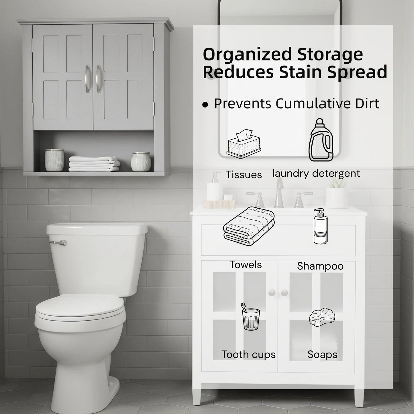 Multi Functional Wall Mounted Cabinet With Adjustable Shelves For Bathroom
