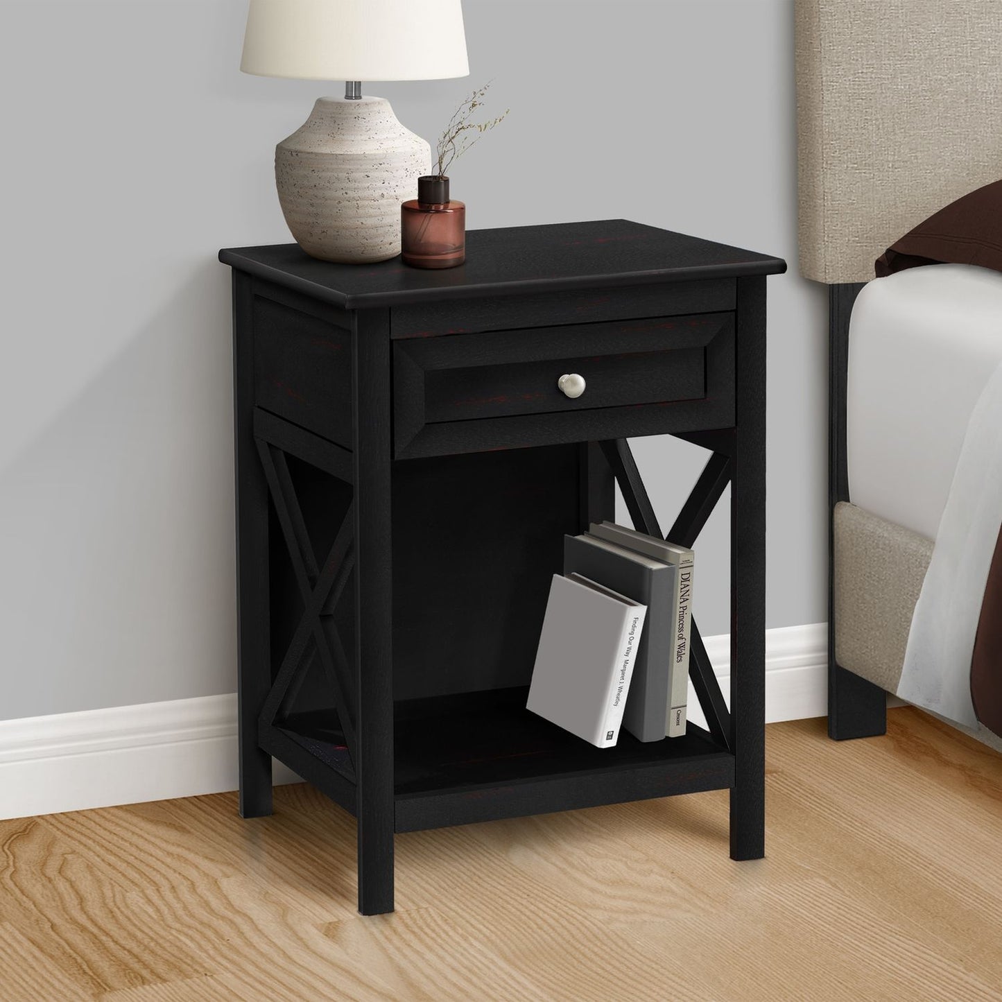 Accent End Table, 2 Tier, Storage Drawer, Transitional Style