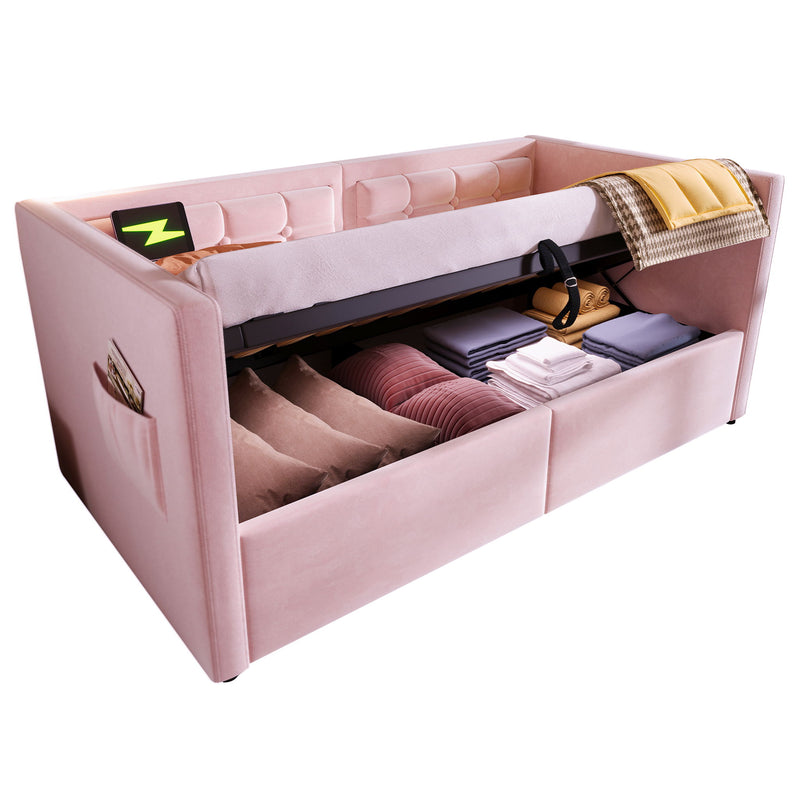 Upholstered Daybed With Hydraulic Storage And USB / Type - C Charging